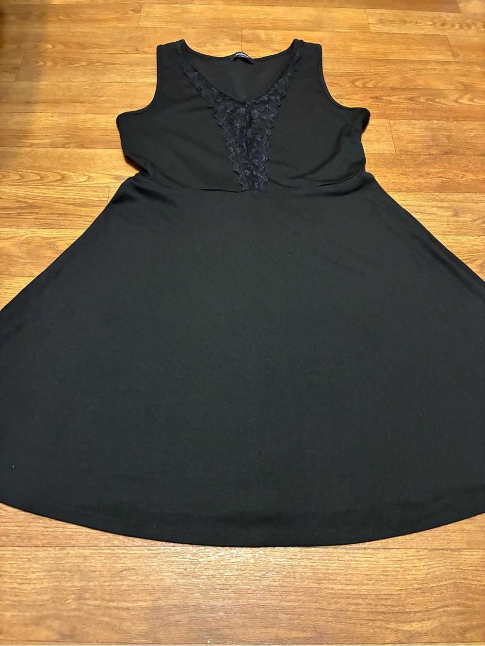 Ambiance Black Sleeveless Fit-and-Flare Dress with Lace V-Detail Size Large